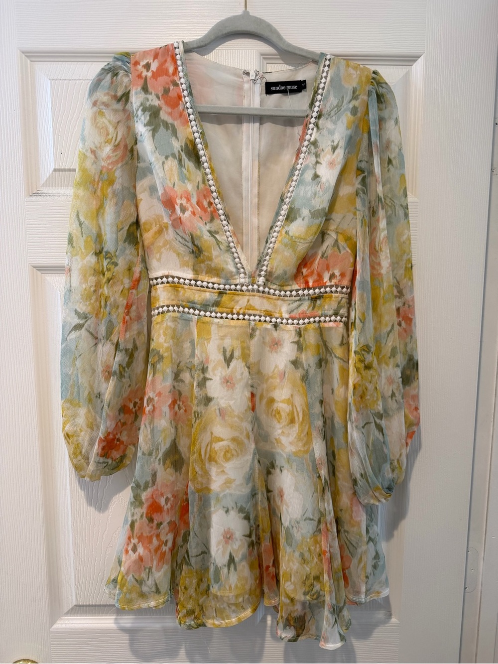 Shoshanna Floral V-Neck Puff Sleeve Mini Dress - Multi Floral